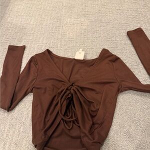 Self Esteem Brown Long Sleeve Crop Top
